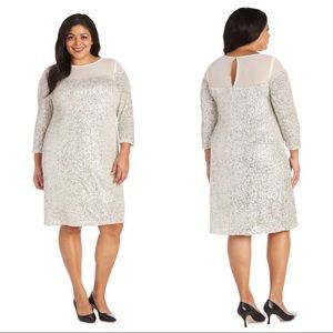 NWT R&M Richards White Sequined Plus Size Formal Long Sleeve Wedding Dress